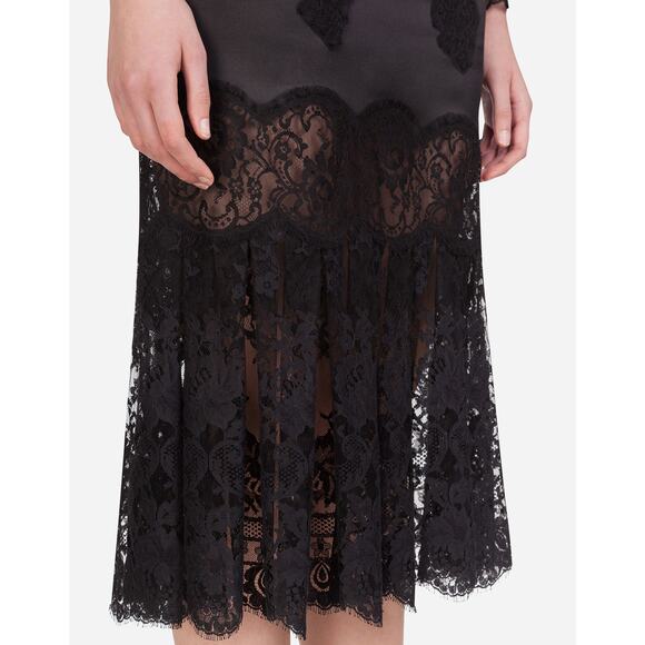 NWT Dolce & Gabbana Chantilly Lace Silk Satin Midi Dress Black IT 40 US S - Picture 9 of 13